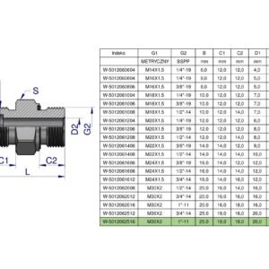 Przyłączka hydrauliczna (odmiana ciężka XGE) BB M36x2 25S x 1" BSP ED Waryński ( sprzedawane po 2 ) [W-5012062516]