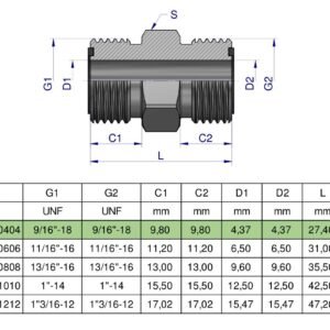 Złączka hydrauliczna calowa BB 9/16" ORFS (UNF) ORFS (UNF) Waryński ( sprzedawane po 2 ) [W-5024240404]