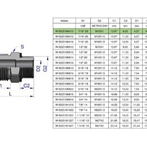 Przyłączka hydrauliczna BB 7/16"UNF (JIC) (JIC) x M10x1 (XGE) Waryński ( sprzedawane po 2 ) [W-5025190410]