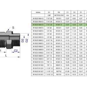 Przyłączka hydrauliczna BB 7/16"UNF (JIC) x M18x1.5 (XGE) Waryński ( sprzedawane po 2 ) [W-5025190418]