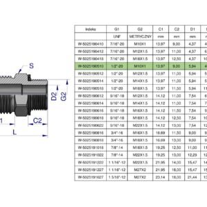 Przyłączka hydrauliczna BB 1/2"UNF (JIC) x M10x1 (XGE) Waryński ( sprzedawane po 2 ) [W-5025190510]