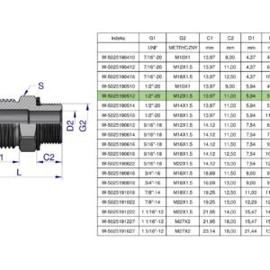 Przyłączka hydrauliczna BB 1/2"UNF (JIC) x M12x1.5 (XGE) Waryński ( sprzedawane po 2 ) [W-5025190512]