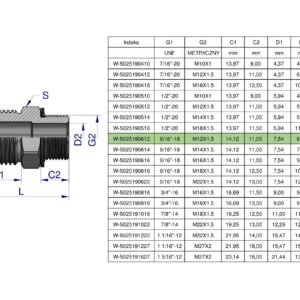 Przyłączka hydrauliczna BB 9/16"UNF (JIC) x M12x1.5 (XGE) Waryński ( sprzedawane po 2 ) [W-5025190612]