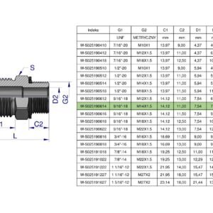 Przyłączka hydrauliczna BB 9/16"UNF (JIC) x M14x1.5 (XGE) Waryński ( sprzedawane po 2 ) [W-5025190614]
