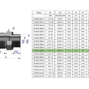 Przyłączka hydrauliczna BB 9/16"UNF (JIC) x M18x1.5 (XGE) Waryński ( sprzedawane po 2 ) [W-5025190618]