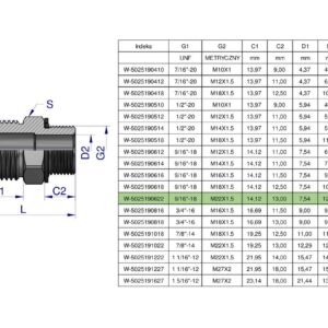Przyłączka hydrauliczna BB 9/16"UNF (JIC) x M22x1.5 (XGE) Waryński ( sprzedawane po 2 ) [W-5025190622]
