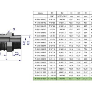Przyłączka hydrauliczna BB 1 5/16"UNF (JIC) x M27x2 (XGE) Waryński ( sprzedawane po 2 ) [W-5025191627]