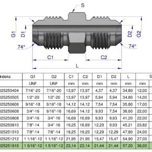 Złączka hydrauliczna calowa BB 1 5/16" UNF (JIC) Waryński [W-5025251616]