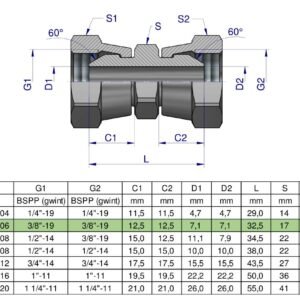 Złączka hydrauliczna calowa AA 3/8" BSP Waryński ( sprzedawane po 2 ) [W-5105050606]