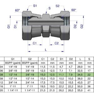 Złączka hydrauliczna redukcyjna calowa AA 3/8" x 1/2" BSP Waryński ( sprzedawane po 2 ) [W-5105050608]