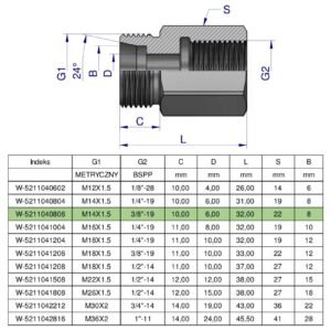 Tulejka różnicowa hydrauliczna AB M14x1.5 08L GZ x 3/8" BSP GW Waryński ( sprzedawane po 2 ) [W-5211040806]