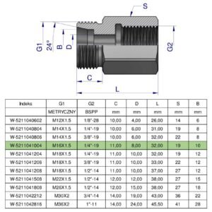 Tulejka różnicowa hydrauliczna AB M16x1.5 10L GZ x 1/4" BSP GW Waryński ( sprzedawane po 2 ) [W-5211041004]