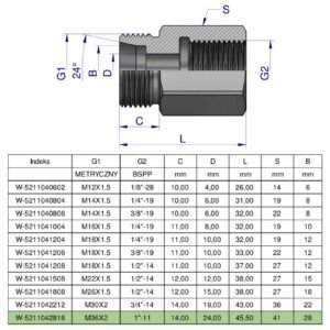 Tulejka różnicowa hydrauliczna AB M36x2 28L GZ x 1" BSP GW Waryński [W-5211042816]