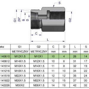 Tulejka różnicowa hydrauliczna metryczna AB M12x1.5 06L GZ x M10x1 GW Waryński ( sprzedawane po 2 ) [W-5211140610]