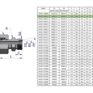 Złączka hydrauliczna metryczna AB (XKOR) A-M16x1.5 10L / B-M12x1.5 06L Waryński ( sprzedawane po 2 ) [W-5211150610]