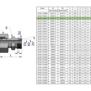 Złączka hydrauliczna metryczna AB (XKOR) A-M16x1.5 10L / B-M14x1.5 08L Waryński ( sprzedawane po 2 ) [W-5211150810]