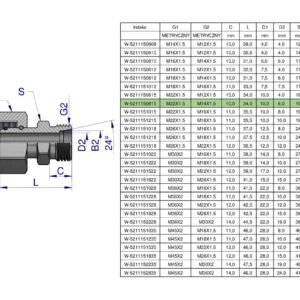 Złączka hydrauliczna metryczna AB (XKOR) A-M22x1.5 15L / B-M14x1.5 08L Waryński ( sprzedawane po 2 ) [W-5211150815]