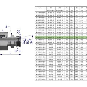 Złączka hydrauliczna metryczna AB (XKOR) A-M26x1.5 18L / B-M16x1.5 10L Waryński [W-5211151018]