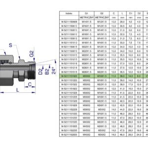 Złączka hydrauliczna metryczna AB (XKOR) A-M30x2 22L / B-M16x1.5 10L Waryński [W-5211151022]