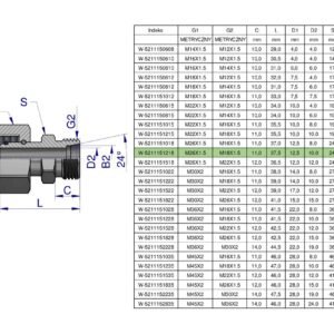 Złączka hydrauliczna metryczna AB (XKOR) A-M26x1.5 18L / B-M18x1.5 12L Waryński [W-5211151218]