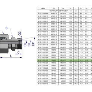 Złączka hydrauliczna metryczna AB (XKOR) A-M36x2 28L / B-M18x1.5 12L Waryński [W-5211151228]