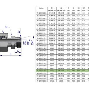 Złączka hydrauliczna metryczna AB (XKOR) A-M45x2 35L / B-M18x1.5 12L Waryński [W-5211151235]