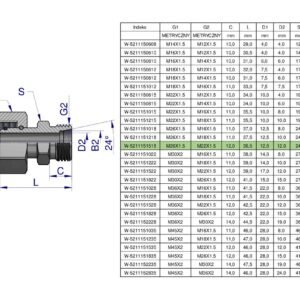 Złączka hydrauliczna metryczna AB (XKOR) A-M26x1.5 18L / B-M22x1.5 15L Waryński ( sprzedawane po 2 ) [W-5211151518]
