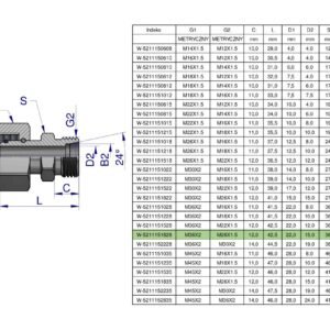 Złączka hydrauliczna metryczna AB (XKOR) A-M36x2 28L / B-M26x1.5 18L Waryński [W-5211151828]