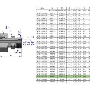 Złączka hydrauliczna metryczna AB (XKOR) A-M45x2 35L / B-M26x1.5 18L Waryński [W-5211151835]