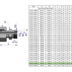 Złączka hydrauliczna metryczna AB (XKOR) A-M45x2 35L / B-M30x2 22L Waryński [W-5211152235]
