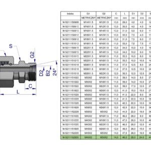 Złączka hydrauliczna metryczna AB (XKOR) A-M45x2 35L / B-M36x2 22L Waryński [W-5211152835]