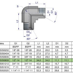 Kolanko hydrauliczne calowe BB 1/2" BSP (XW) Waryński ( sprzedawane po 5 ) [W-5605050808]