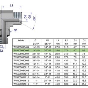 Kolanko hydrauliczne nastawne calowe BB 1/4" x 3/8" BSP z regulacją Waryński [W-5605090406]