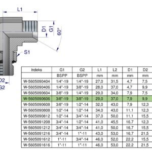 Kolanko hydrauliczne nastawne calowe BB 3/8" x 3/8" BSP z regulacją Waryński [W-5605090606]