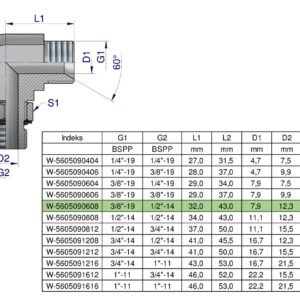 Kolanko hydrauliczne nastawne calowe BB 3/8" x 1/2" BSP z regulacją Waryński [W-5605090608]