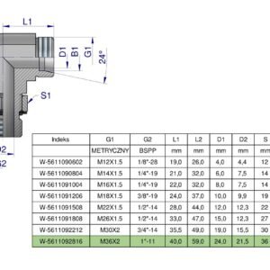 Kolanko hydrauliczne nastawne BB M36x2 28L x 1"BSP z regulacją Waryński [W-5611092816]