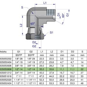 Kolanko hydrauliczne calowe AB 1/2" BSP Waryński [W-5805050808]