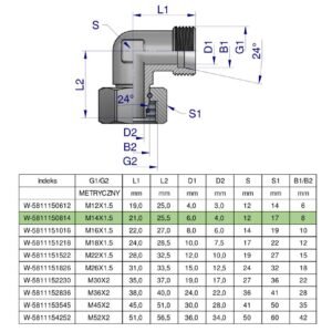 Kolanko hydrauliczne metryczne AB M14x1.5 08L (XEVW) Waryński ( sprzedawane po 2 ) [W-5811150814]