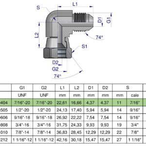 Kolanko hydrauliczne calowe AB 7/16" UNF (JIC) Waryński [W-5825250404]