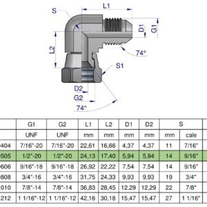 Kolanko hydrauliczne calowe AB 1/2" UNF (JIC) Waryński [W-5825250505]