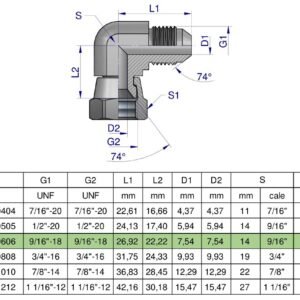 Kolanko hydrauliczne calowe AB 9/16" UNF (JIC) Waryński [W-5825250606]