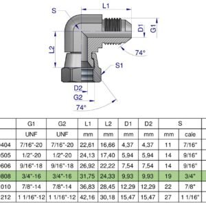 Kolanko hydrauliczne calowe AB 3/4" UNF (JIC) Waryński [W-5825250808]