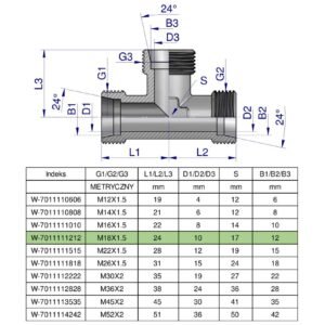 Trójnik hydrauliczny metryczny BBB M18x1.5 12L (XT) Waryński ( sprzedawane po 5 ) [W-7011111212]