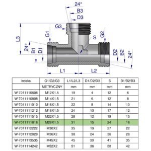 Trójnik hydrauliczny metryczny BBB M26x1.5 18L (XT) Waryński [W-7011111818]