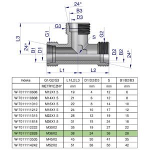 Trójnik hydrauliczny metryczny BBB M36x2 28L (XT) Waryński [W-7011112828]