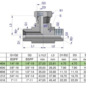 Trójnik hydrauliczny symetryczny calowy BAB 1/4" BSP (XEVT) Waryński [W-7105050404]