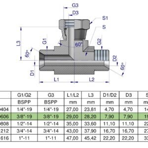 Trójnik hydrauliczny symetryczny calowy BAB 3/8" BSP (XEVT) Waryński [W-7105050606]