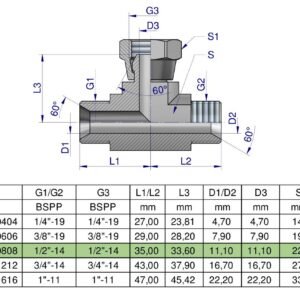 Trójnik hydrauliczny symetryczny calowy BAB 1/2" BSP (XEVT) Waryński [W-7105050808]