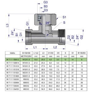 Trójnik hydrauliczny symetryczny metryczny BAB M12x1.5 06L (XEVT) Waryński ( sprzedawane po 2 ) [W-7111150612]