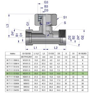Trójnik hydrauliczny symetryczny metryczny BAB M22x1.5 15L (XEVT) Waryński ( sprzedawane po 5 ) [W-7111151522]